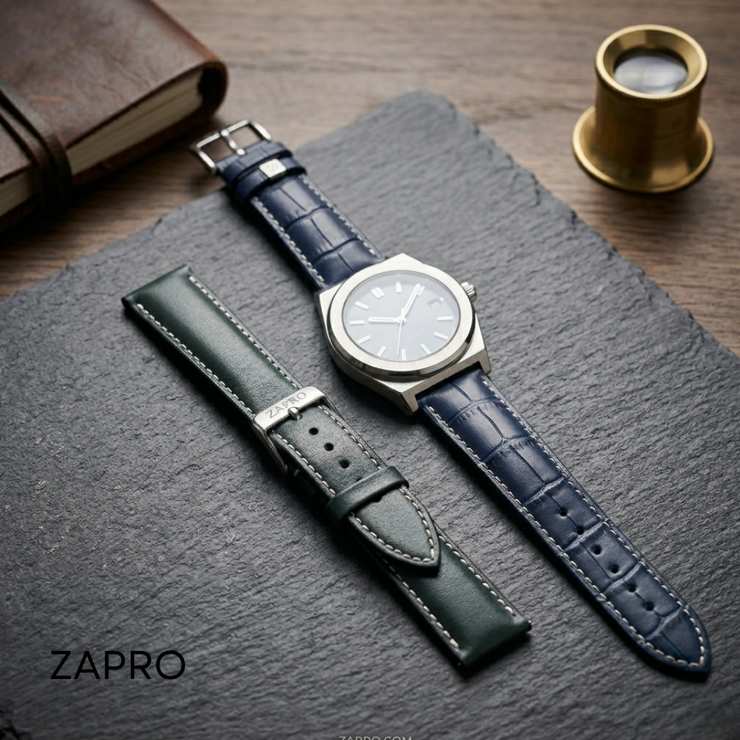 18mm Elegant Green Leather Watch Straps Half-Padded Image 