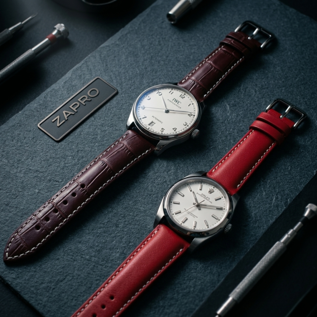 Combo 18 mm Alligator-Embossed Maroon & Elegant Crimson Leather Watch Straps  Image 