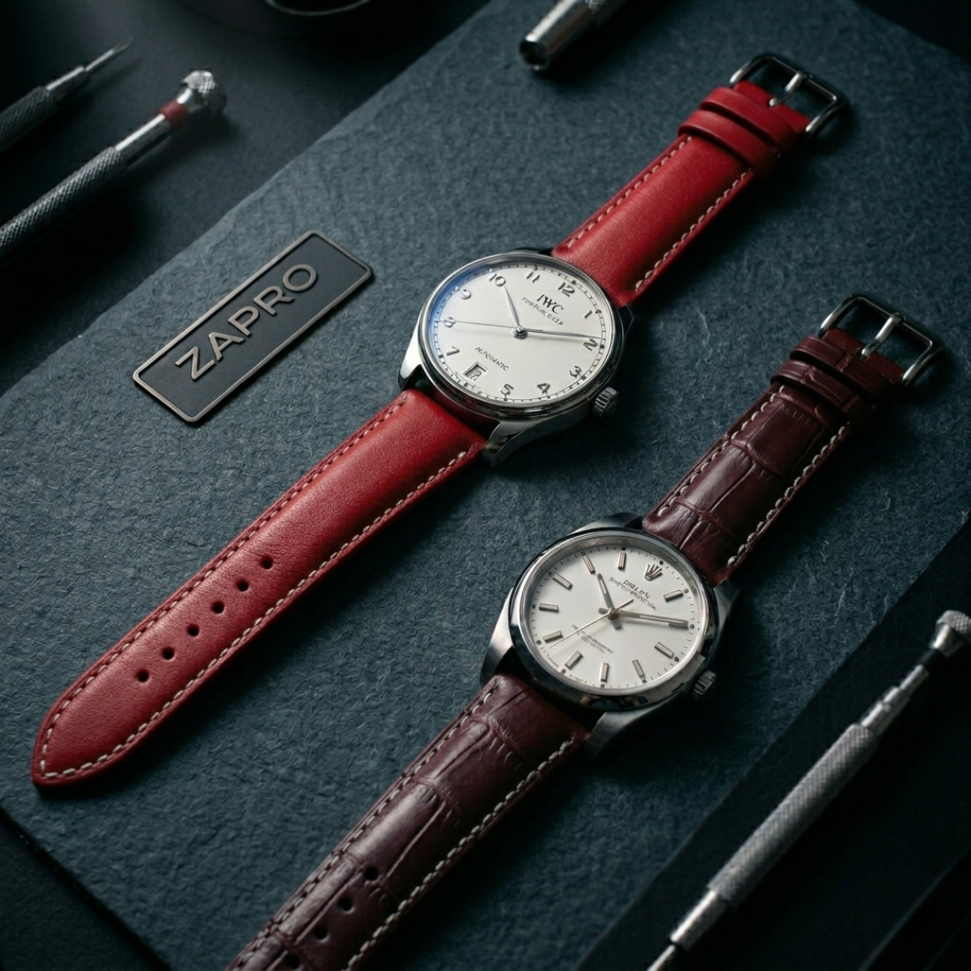 Combo 18 mm Alligator-Embossed Maroon & Elegant Crimson Leather Watch Straps 