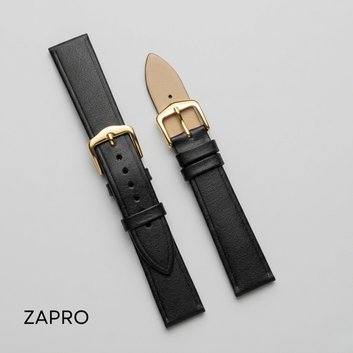 18mm Golden Buckle Elegant Black Non Padded Leather watch strap Image