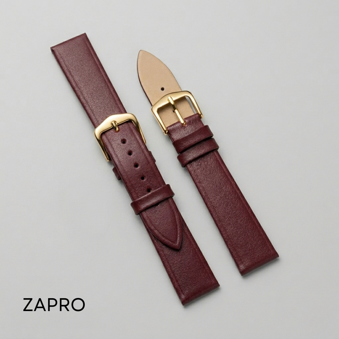 18mm Golden Buckle Elegant Maroon Leather Watch Strap – Non-Padded Image