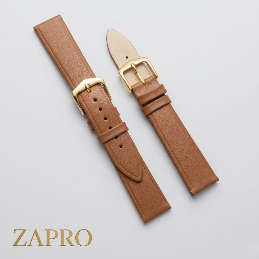 18mm Golden Buckle  Elegant Tan Leather Watch Strap – Non-Padded Image