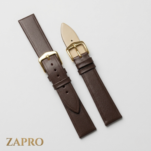 18mm Golden Buckle Elegant Brown Leather Watch Strap – Non-Padded Image