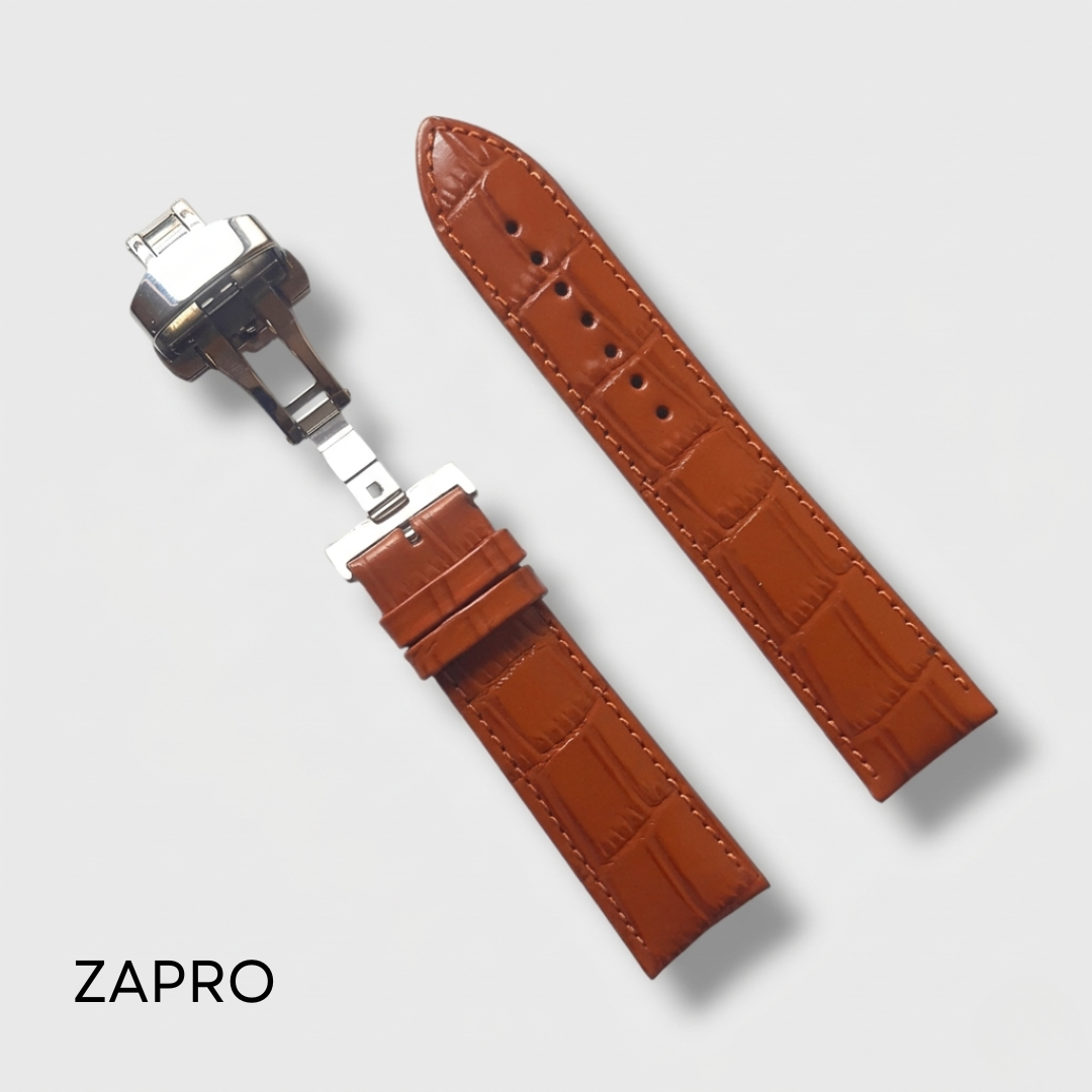 20mm Alligator Embossed Tan Leather Watch Strap with Butterfly Clasp Image