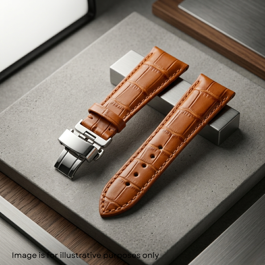 20mm Alligator Embossed Tan Leather Watch Strap with Butterfly Clasp