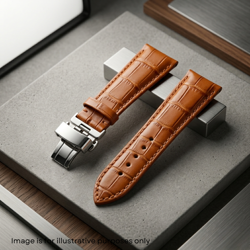 20mm Alligator Embossed Tan Leather Watch Strap with Butterfly Clasp