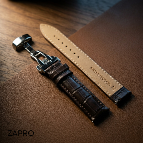 20mm Alligator Embossed Brown Leather Watch Strap with Butterfly Clasp
