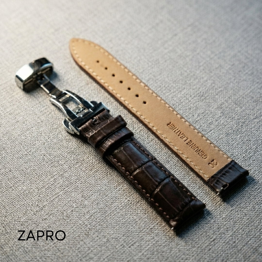 20mm Alligator Embossed Brown Leather Watch Strap with Butterfly Clasp Image