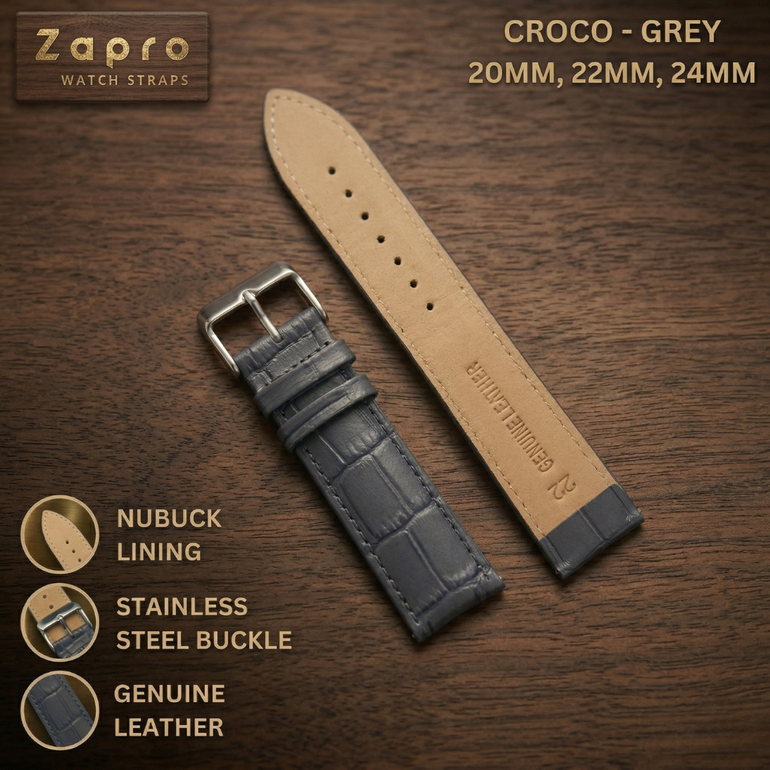 22mm Alligator Embossed Grey Leather Watch Strap  Image