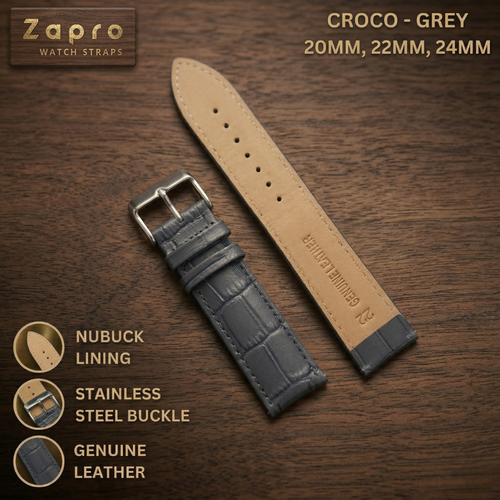 22mm Alligator Embossed Grey Leather Watch Strap  Image