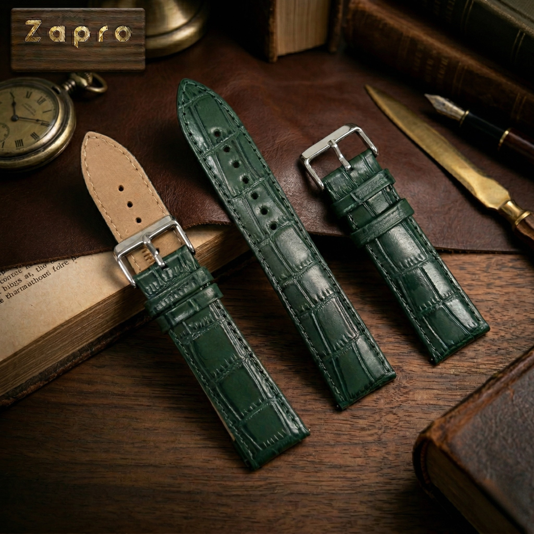 22mm Green Alligator Embossed Leather Watch Strap  Image