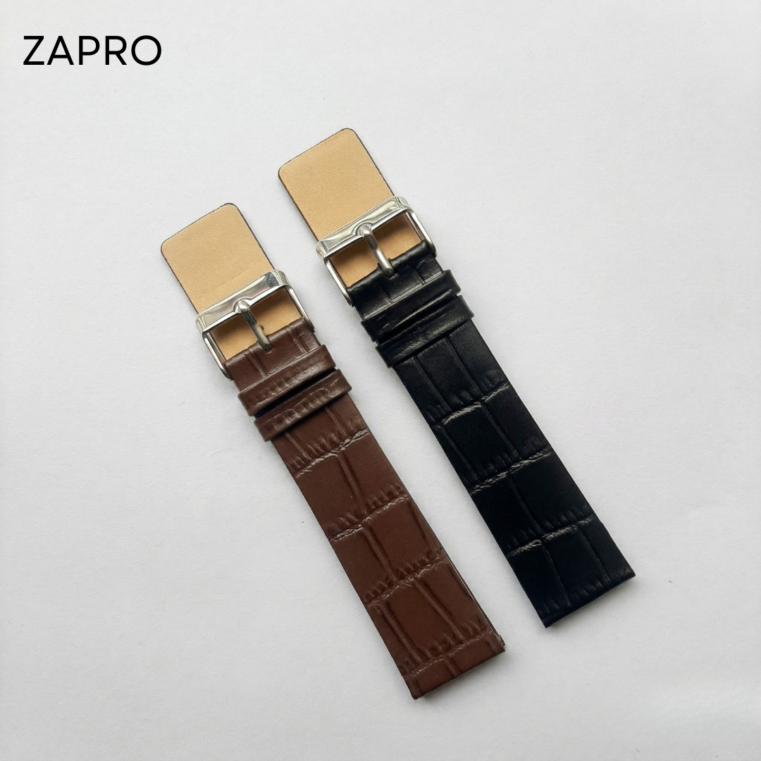 22mm Alligator Embossed Choco Brown & Black Ultra Slim Leather Watch Straps – Zapro Image