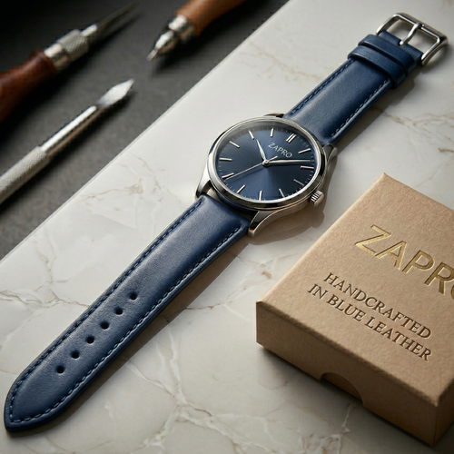 22mm Elegant Blue Padded Leather Watch Strap – Zapro