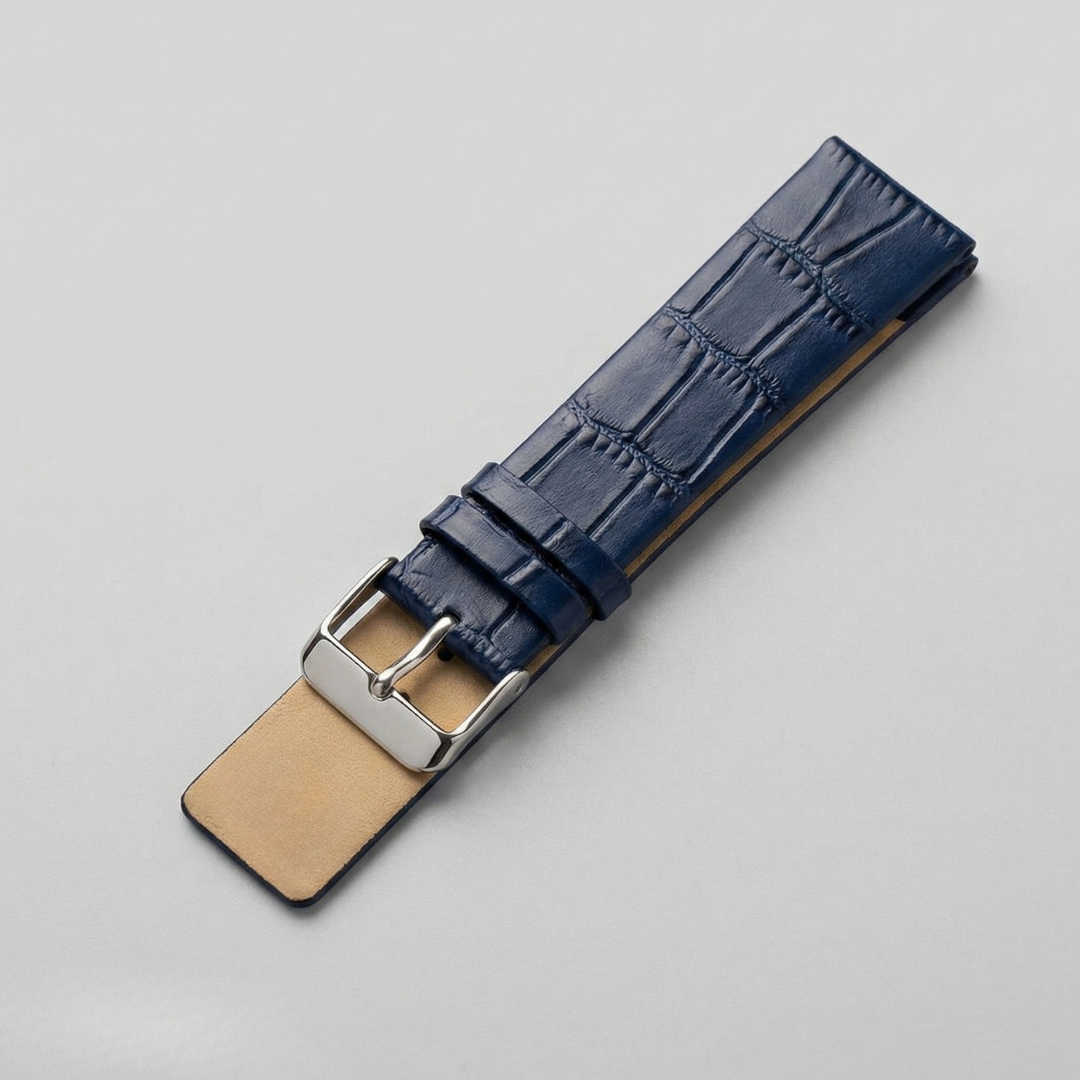 22mm Alligator Embossed Blue Ultra Slim Leather Watch Strap – Zapro Image