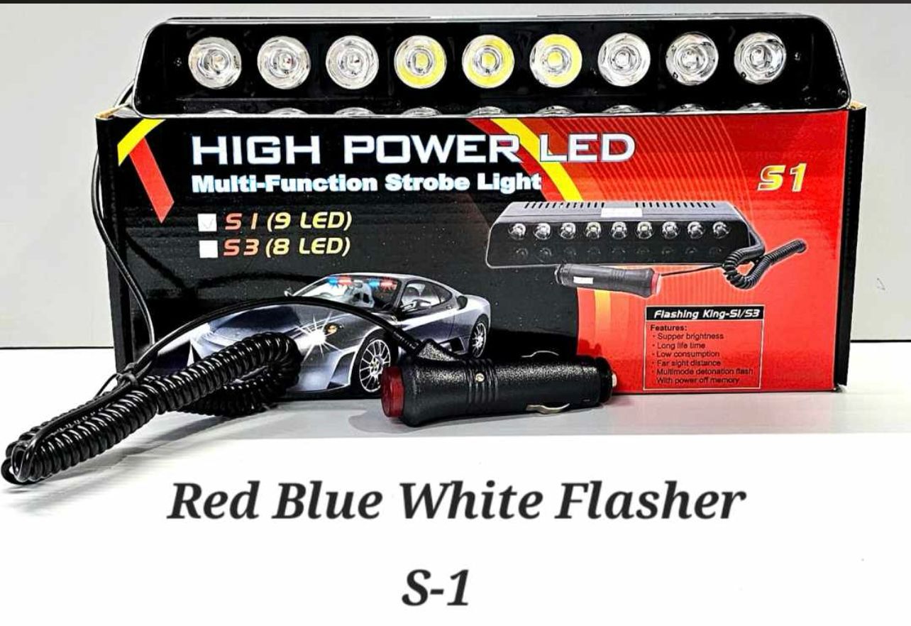 9 LED POLICE LIGHT FLASHER RED WHITE AND BLUE  Image