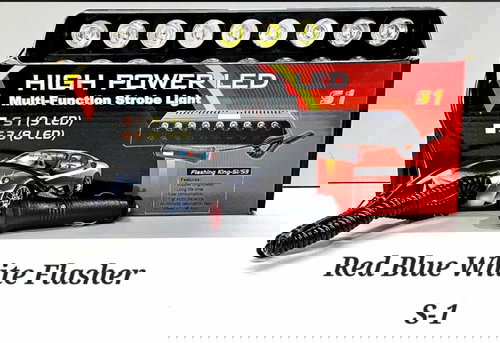 9 LED POLICE LIGHT FLASHER RED WHITE AND BLUE  Image