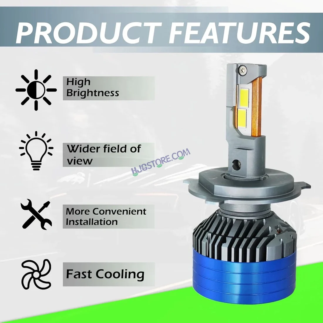 HJG 300W H4 LED Vehicle Headlight Bulb (2 * 150 WATTS) 2 Pc LED Headlight Bulb H4 150W For All Cars (Low and High Beam Bulbs (White) AC/DC 300Watt) - Type H4