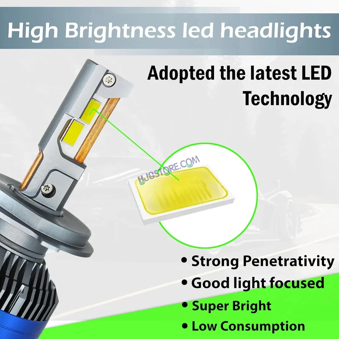 HJG 300W H4 LED Vehicle Headlight Bulb (2 * 150 WATTS) 2 Pc LED Headlight Bulb H4 150W For All Cars (Low and High Beam Bulbs (White) AC/DC 300Watt) - Type H4 Image 