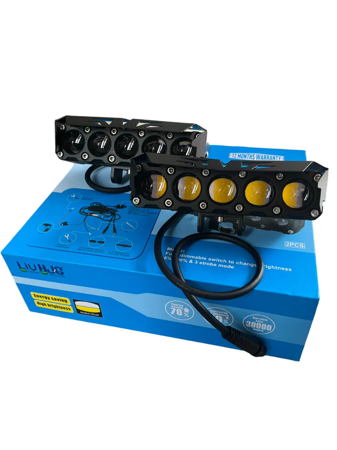 LIU HJG ORIGINAL ( 90W *2 )FUTURE EYE LENS MEGA DRIVE 5 LENS DUAL COLOUR YELLOW /WHITE LED FOG LIGHTS (PAIR) COMPATIBLE FOR ALL MOTORCYCLE , THAR , JEEP AND CARS Image