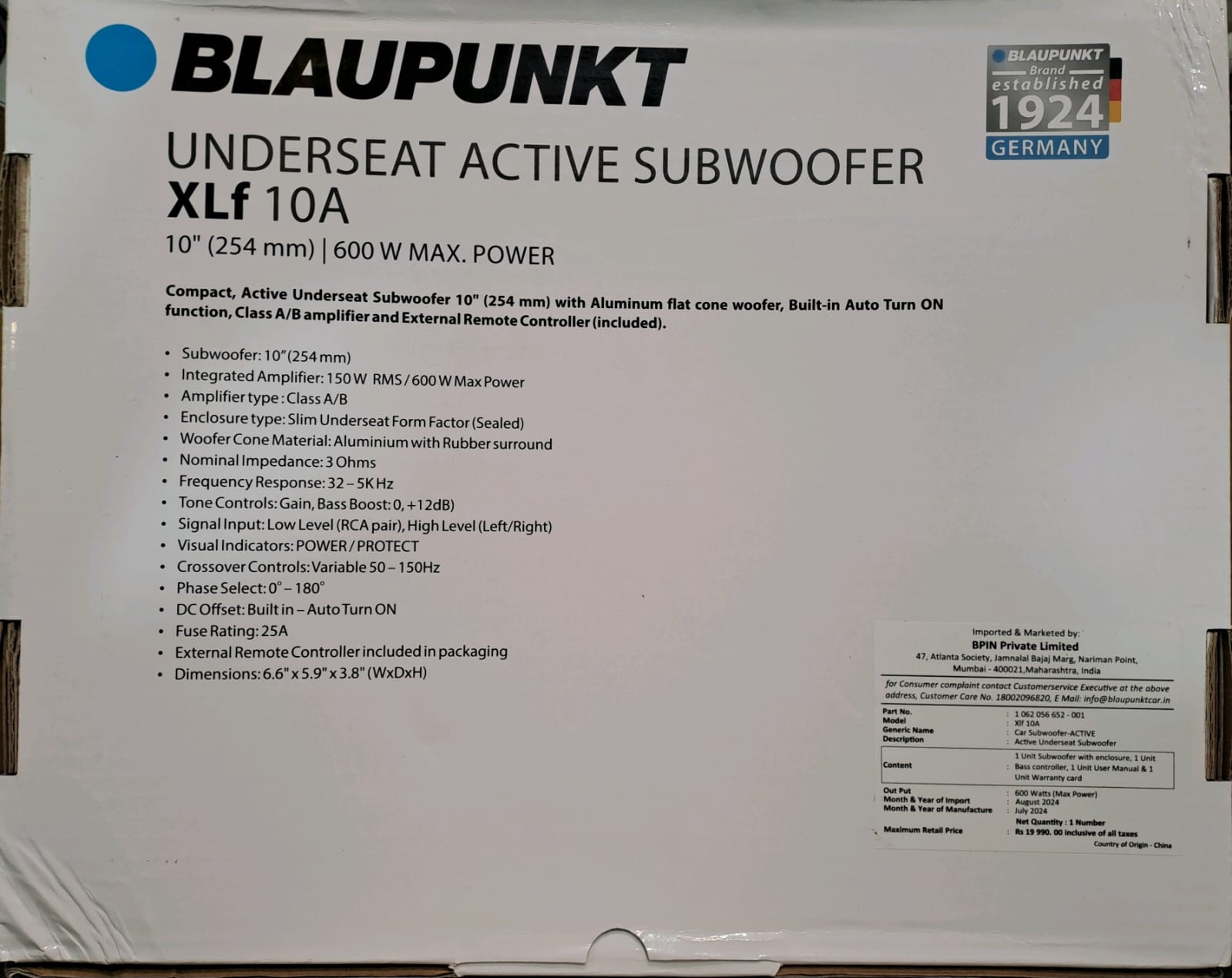 BLAUPUNKT UNDERSEAT ACTIVE SUBWOOFER XLf 10A
