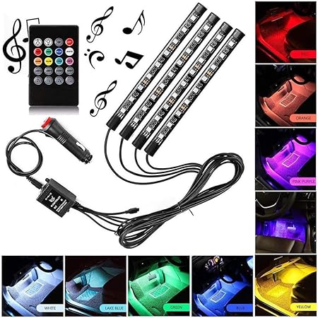 Car Atmosphere LED Lights 48 LED 12Volts DC Power Multicolor Car Interior Music Sync Interior Ambient Lighting for Footwell Dashboard Doors Universal for All Cars Image