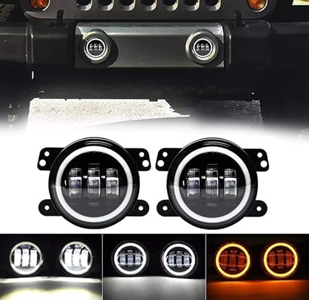 4 Inch White Amber Ring DRL Fog Light | Round LED White Light Fog Lamp Assembly | Dual Color White & Amber Ring | Universal Fit for All Cars Image