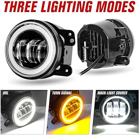 4 Inch White Amber Ring DRL Fog Light | Round LED White Light Fog Lamp Assembly | Dual Color White & Amber Ring | Universal Fit for All Cars Image 