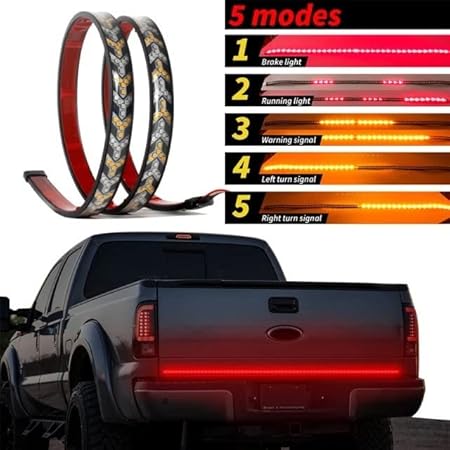 48 Inch Sequential Amber Turn Signal Tailgate Light Strip | Double Flashing LED Truck Tail Light | Universal Fit for Cars, Trucks, SUV & Vans