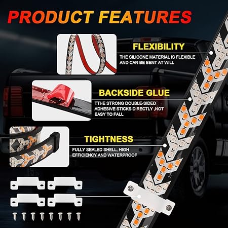 48 Inch Sequential Amber Turn Signal Tailgate Light Strip | Double Flashing LED Truck Tail Light | Universal Fit for Cars, Trucks, SUV & Vans Image 