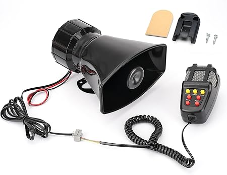 7 Tone Siren Horn Hooter with Mic Black | Loud Multi Sound Alarm System | Universal Fit for Cars, Trucks, Vans & Bikes Image