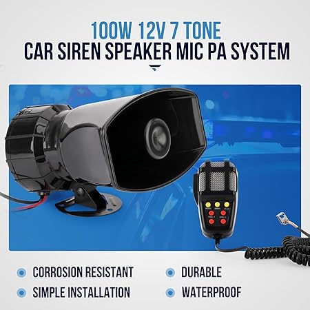 7 Tone Siren Horn Hooter with Mic Black | Loud Multi Sound Alarm System | Universal Fit for Cars, Trucks, Vans & Bikes Image 