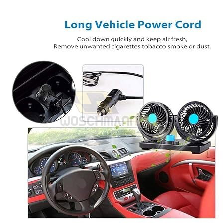 Mitchell 12V DC Dual Head Car Fan | 360° Rotatable Dashboard Cooling Fan | Powerful 2 Speed Auto Air Fan for Cars Image 