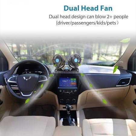 Mitchell 12V DC Dual Head Car Fan | 360° Rotatable Dashboard Cooling Fan | Powerful 2 Speed Auto Air Fan for Cars Image 