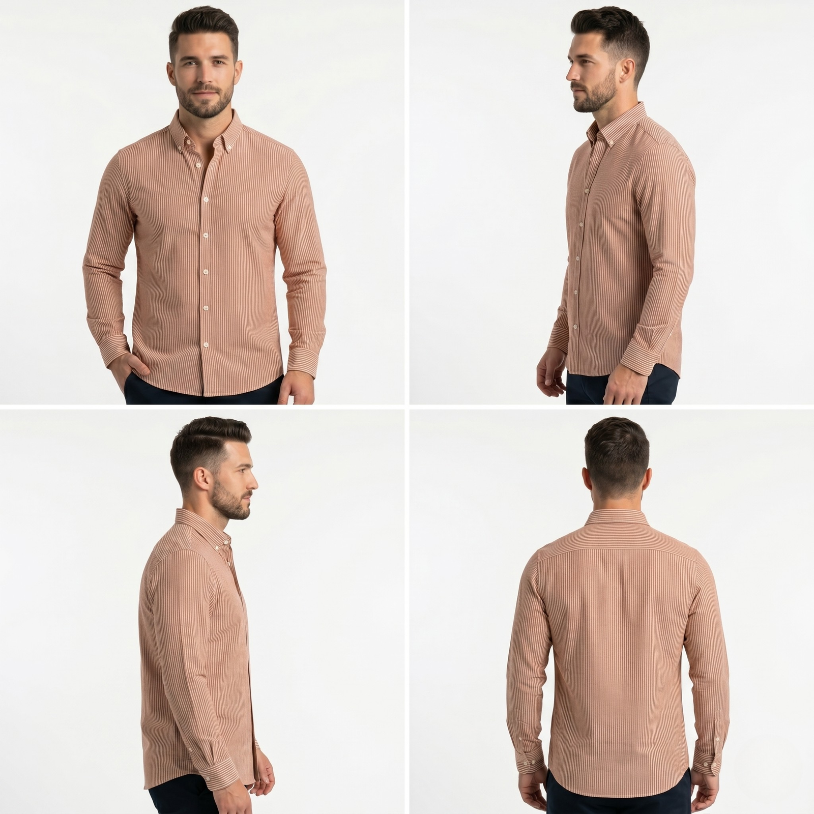 Men’s Premium Peach Stripe Button-Down Shirt – Slim Fit Casual Formal Long Sleeve Image 