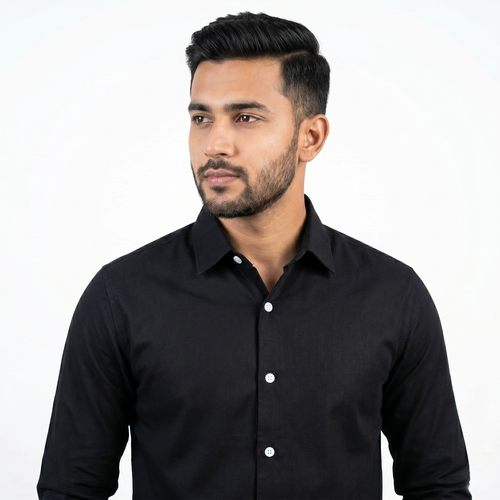  Men's Premium Black Formal Shirt | Slim Fit | Full Sleeve | Soft Cotton Blend | Stylish Office & Casual Wear Image