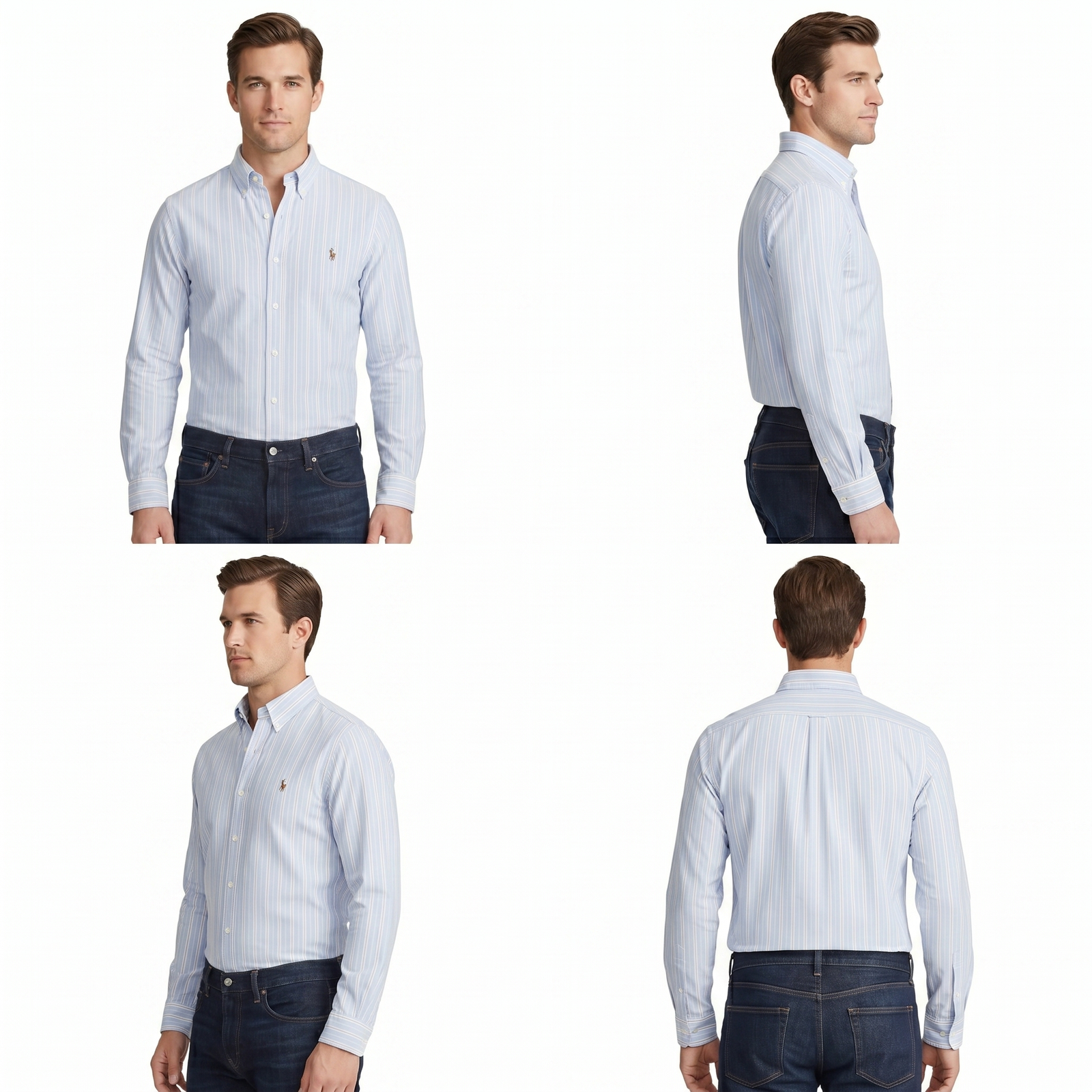 Polo Ralph Lauren Men’s Slim Fit Striped Oxford Shirt – Light Blue & White – Size M