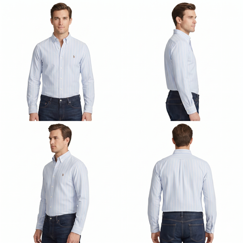 Polo Ralph Lauren Men’s Slim Fit Striped Oxford Shirt – Light Blue & White – Size M