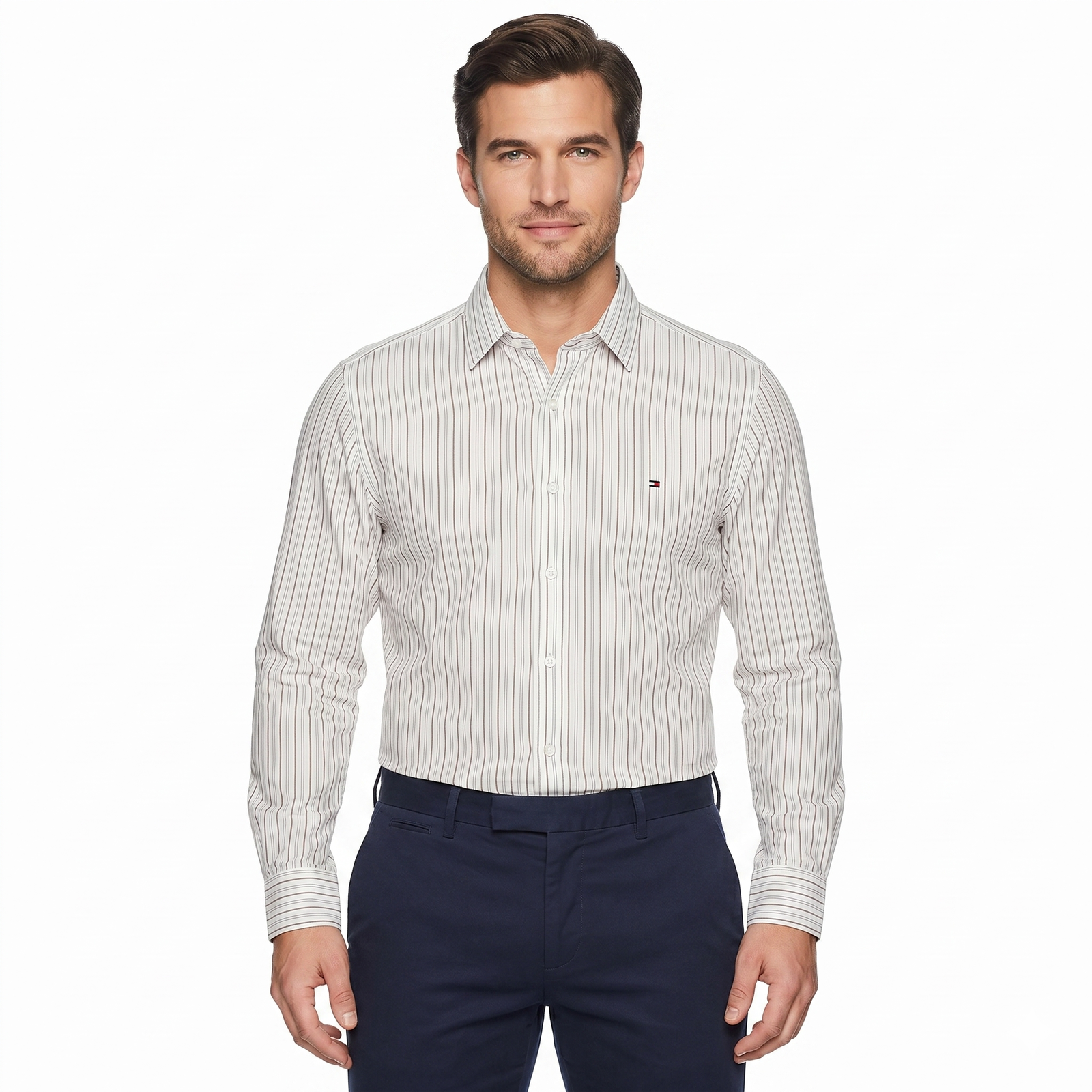 Tommy Hilfiger Men’s Slim Fit Casual Shirt – Premium Cotton Blend, Full Sleeve, Size M Image