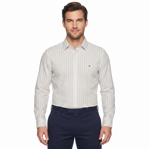 Tommy Hilfiger Men’s Slim Fit Casual Shirt – Premium Cotton Blend, Full Sleeve, Size M Image