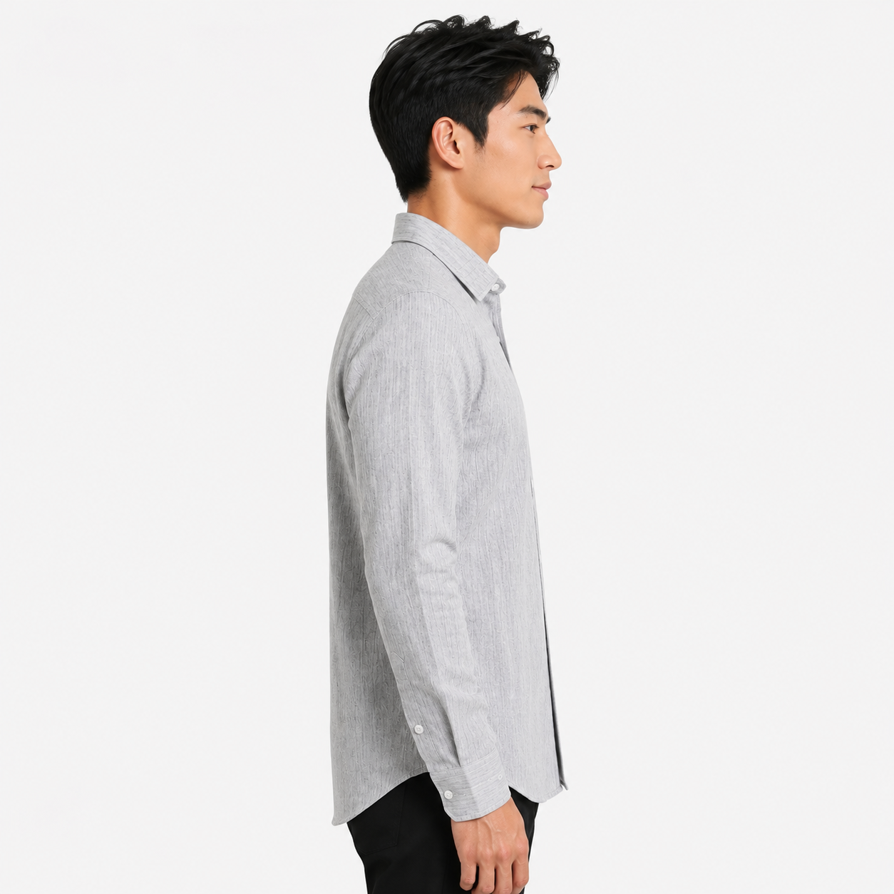 Men’s Light Grey Textured Slim Fit Full Sleeve Casual Formal Shirt Image 