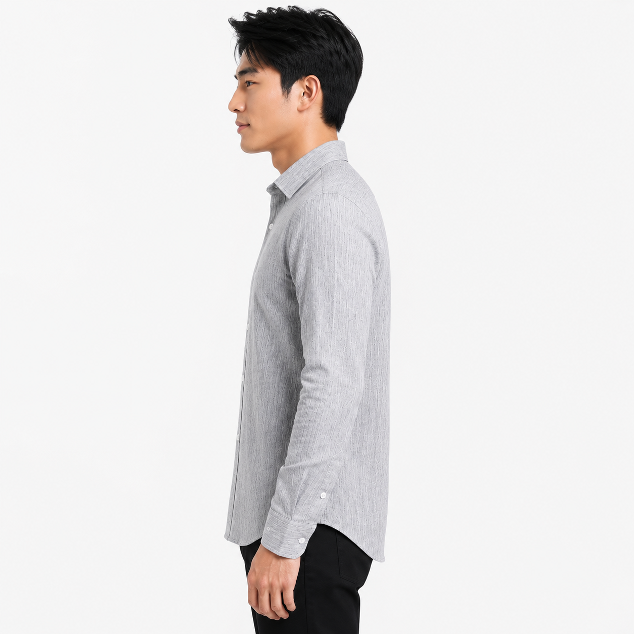 Men’s Light Grey Textured Slim Fit Full Sleeve Casual Formal Shirt Image 