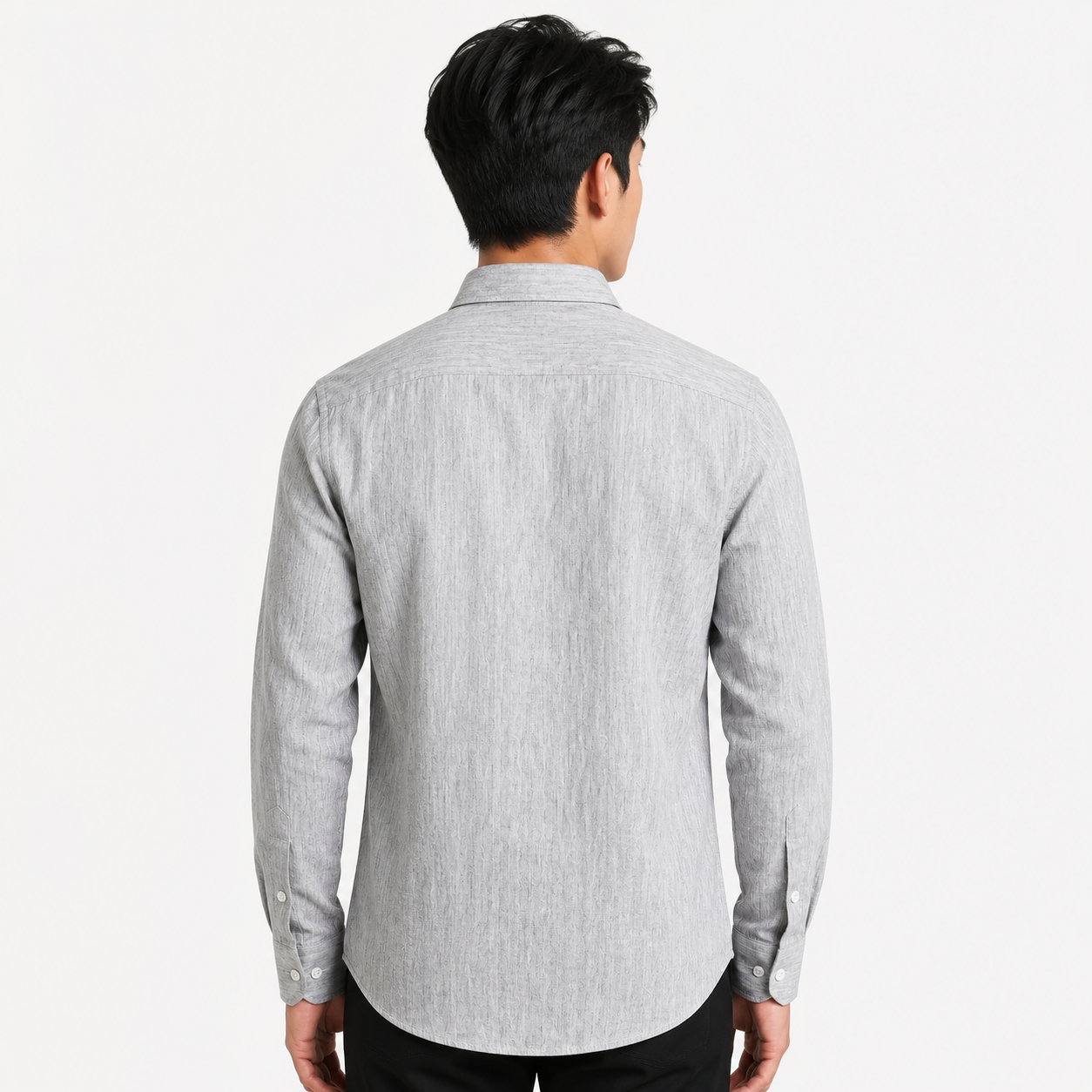 Men’s Light Grey Textured Slim Fit Full Sleeve Casual Formal Shirt Image 