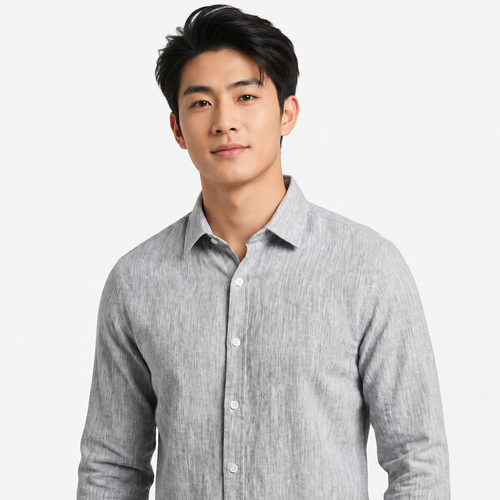 Men’s Light Grey Textured Slim Fit Full Sleeve Casual Formal Shirt Image