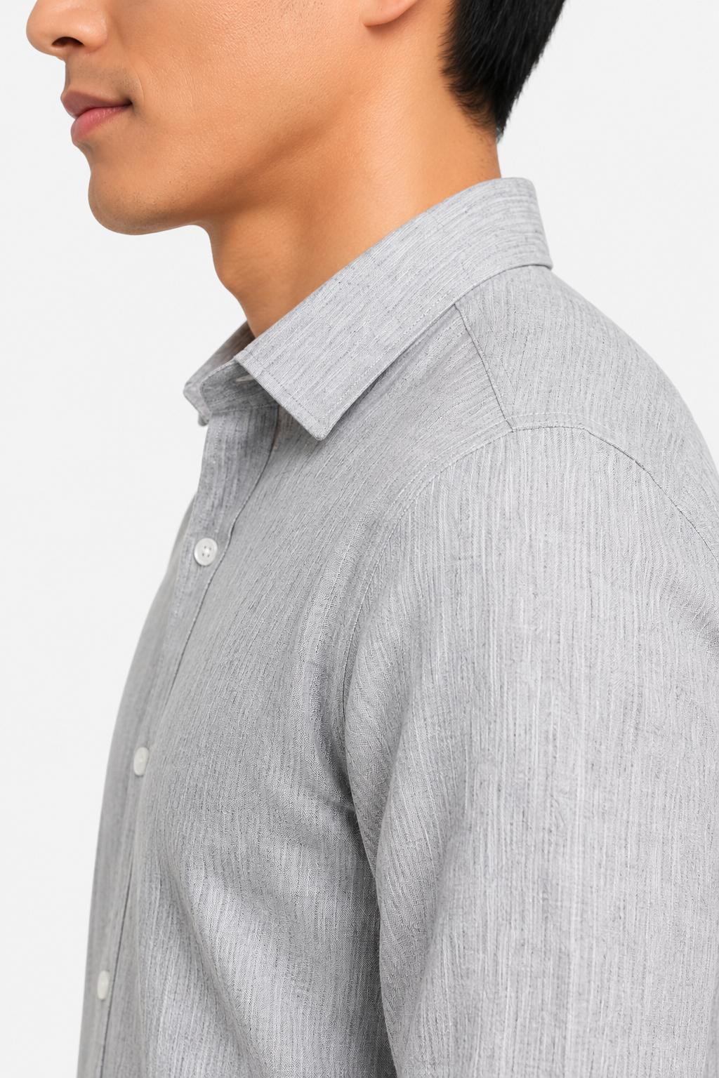 Men’s Light Grey Textured Slim Fit Full Sleeve Casual Formal Shirt Image 