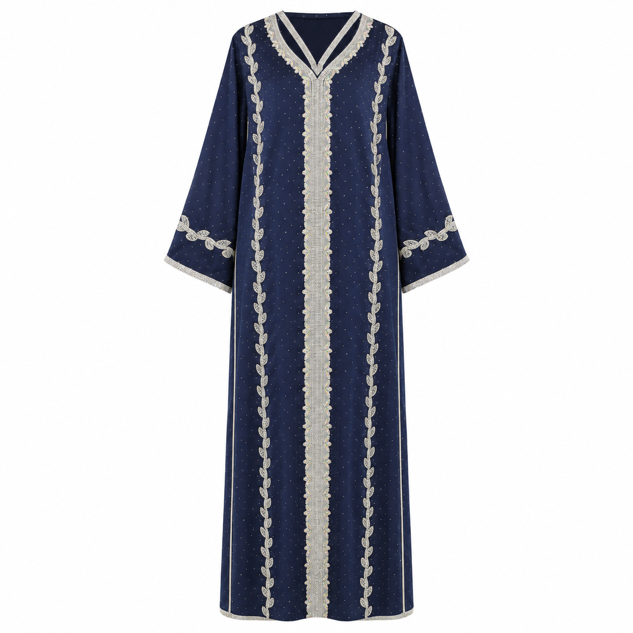 Royale Fashion Women's Luxury Embellished Abaya with Crystal Stone & Hand Embroidery | Premium Modest Kaftan Dress | Rhinestone Neckline | Elegant Islamic Arabic Wear | Navy Blue