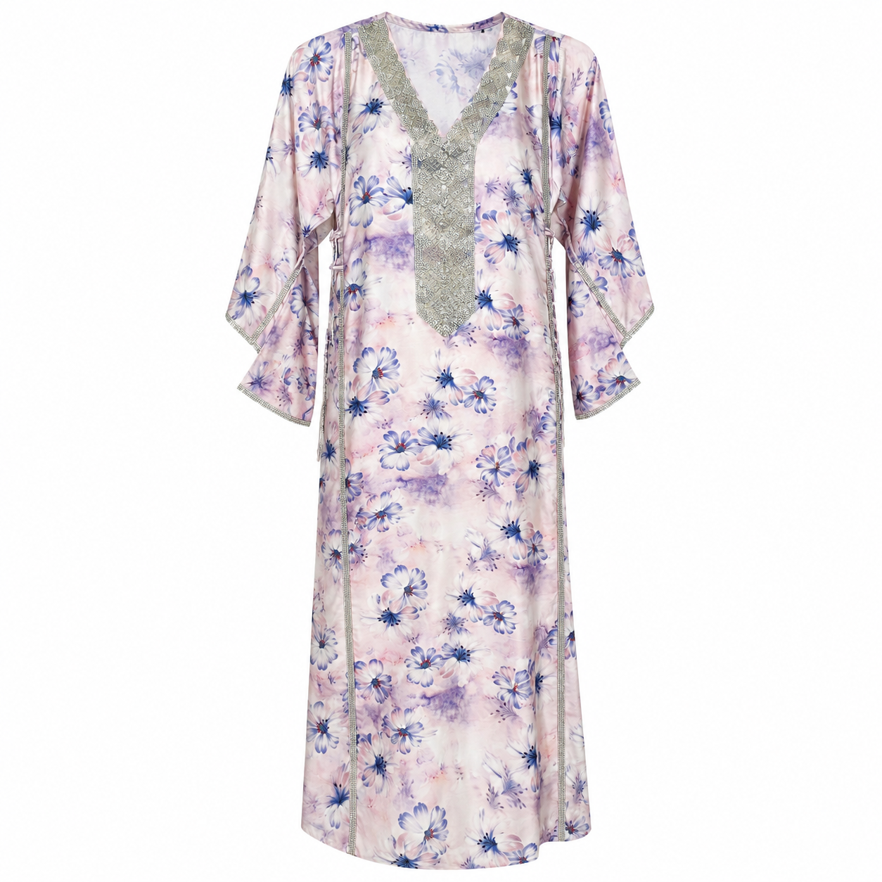 Royale Fashion Women's Premium Floral Printed Abaya with Crystal Stone Hand Embroidery, Luxury Kaftan Maxi Dress, Lightweight Modest Wear for Party, Eid & Evening Wear