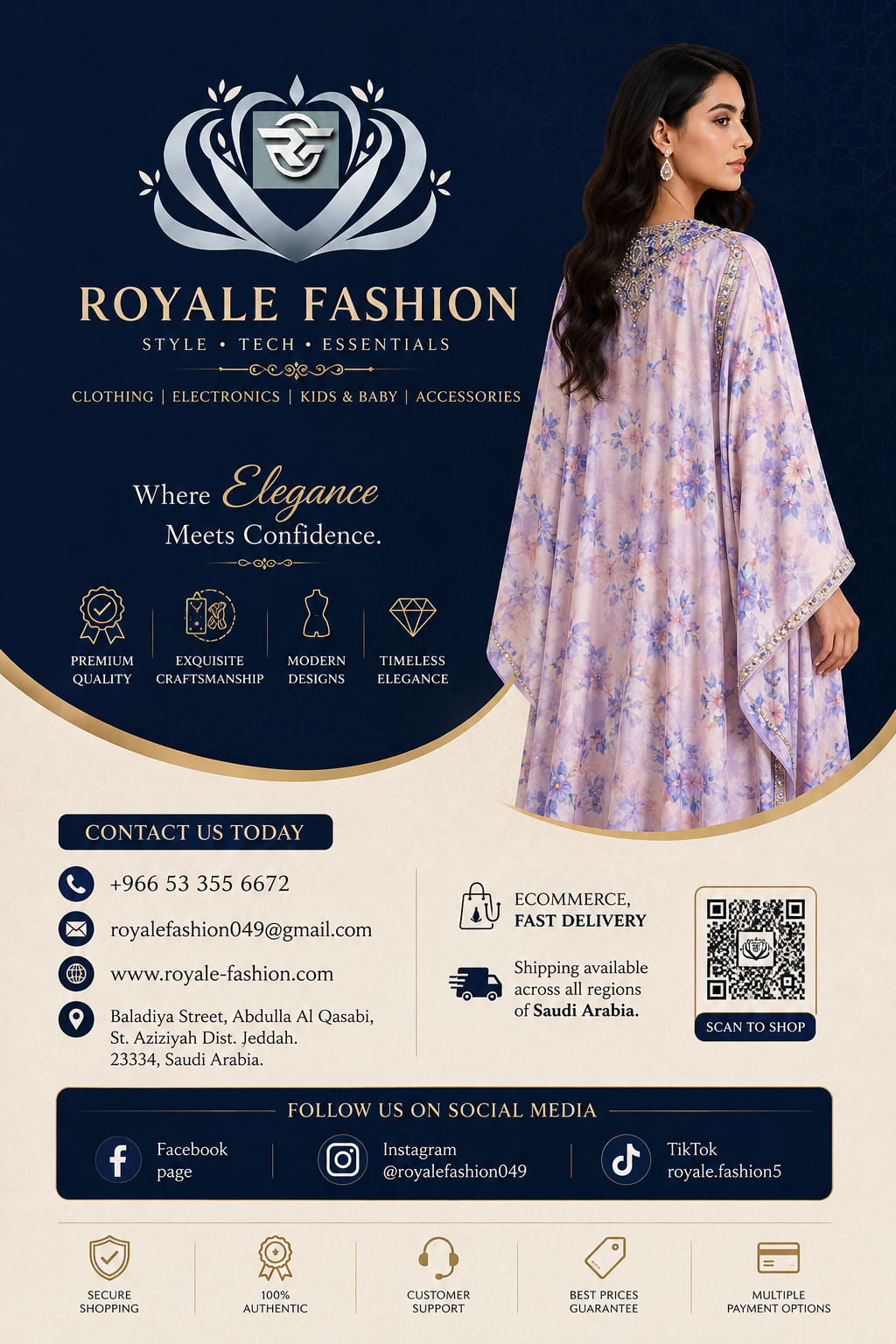 Royale Fashion Women's Premium Floral Printed Abaya with Crystal Stone Hand Embroidery, Luxury Kaftan Maxi Dress, Lightweight Modest Wear for Party, Eid & Evening Wear Image 