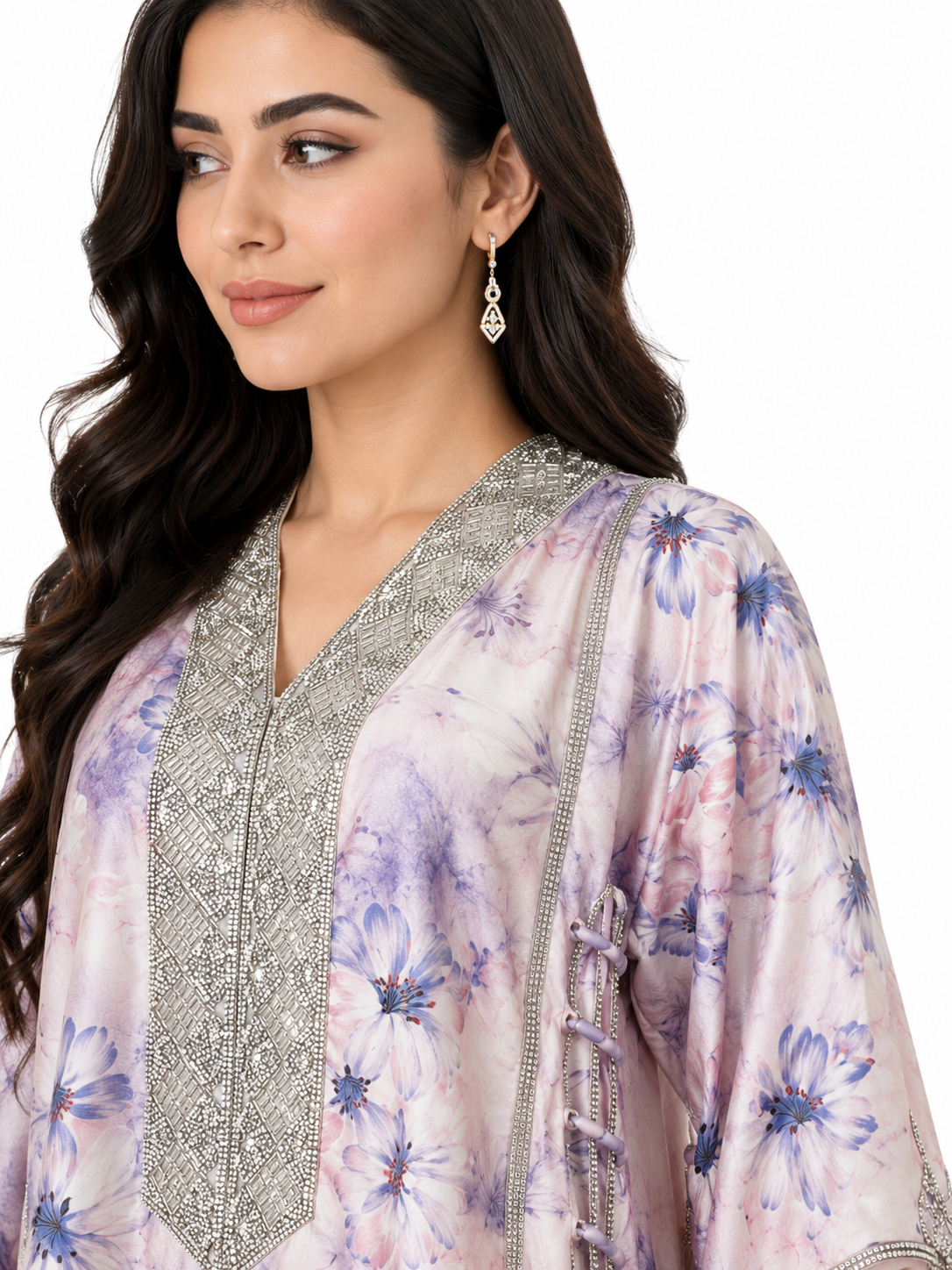 Royale Fashion Women's Premium Floral Printed Abaya with Crystal Stone Hand Embroidery, Luxury Kaftan Maxi Dress, Lightweight Modest Wear for Party, Eid & Evening Wear Image 