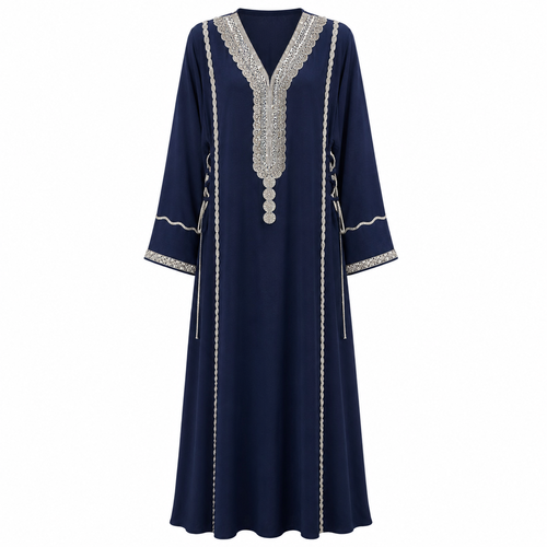 Royale Fashion Luxury Embroidered Abaya for Women | Crystal Stone & Pearl Work Kaftan | Premium Modest Islamic Dress | Navy Blue
