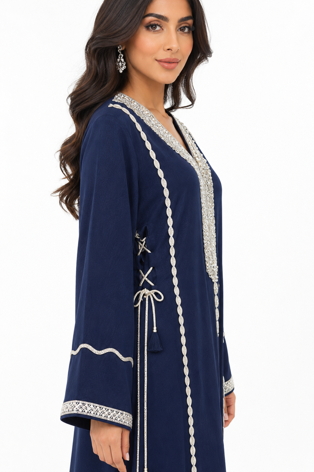 Royale Fashion Luxury Embroidered Abaya for Women | Crystal Stone & Pearl Work Kaftan | Premium Modest Islamic Dress | Navy Blue Image 